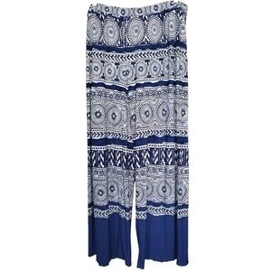 Palazzo Pants Large Blue medallion wide leg Chico's pull on slinky no wrinkle